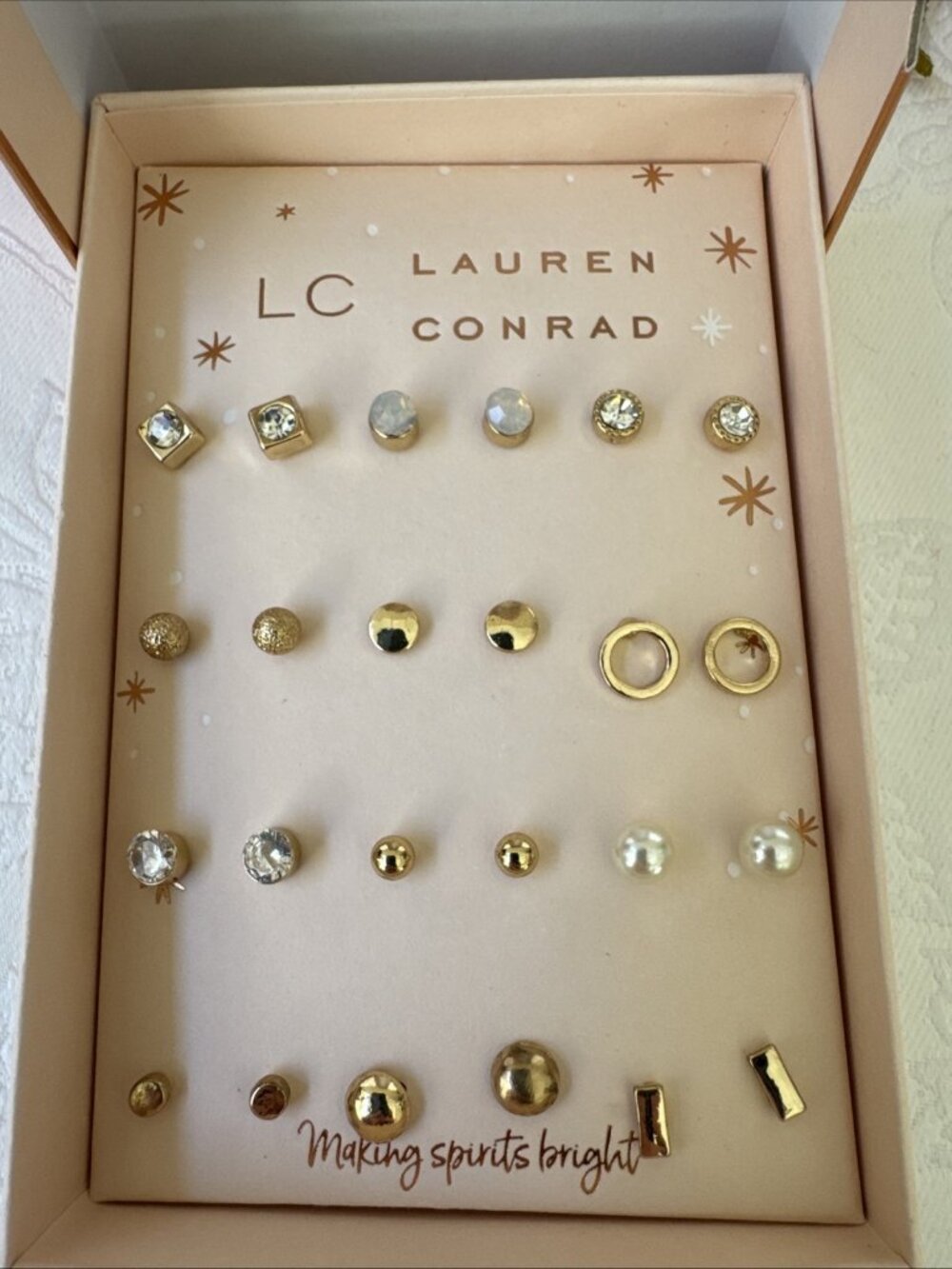 LC Lauren Conrad Gift Set 12 Pairs Multicolor Rhinestone Stud Earrings NEW